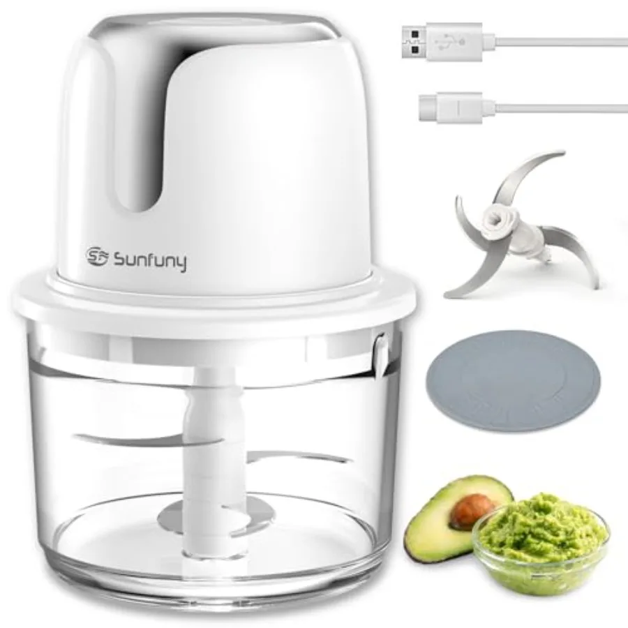 Food Processor Cordless Small Wireless Chopper with 5-Cup Glass Bowl 6000mAh Battery USB-C Rechargeable Electric Vegetable Chop
