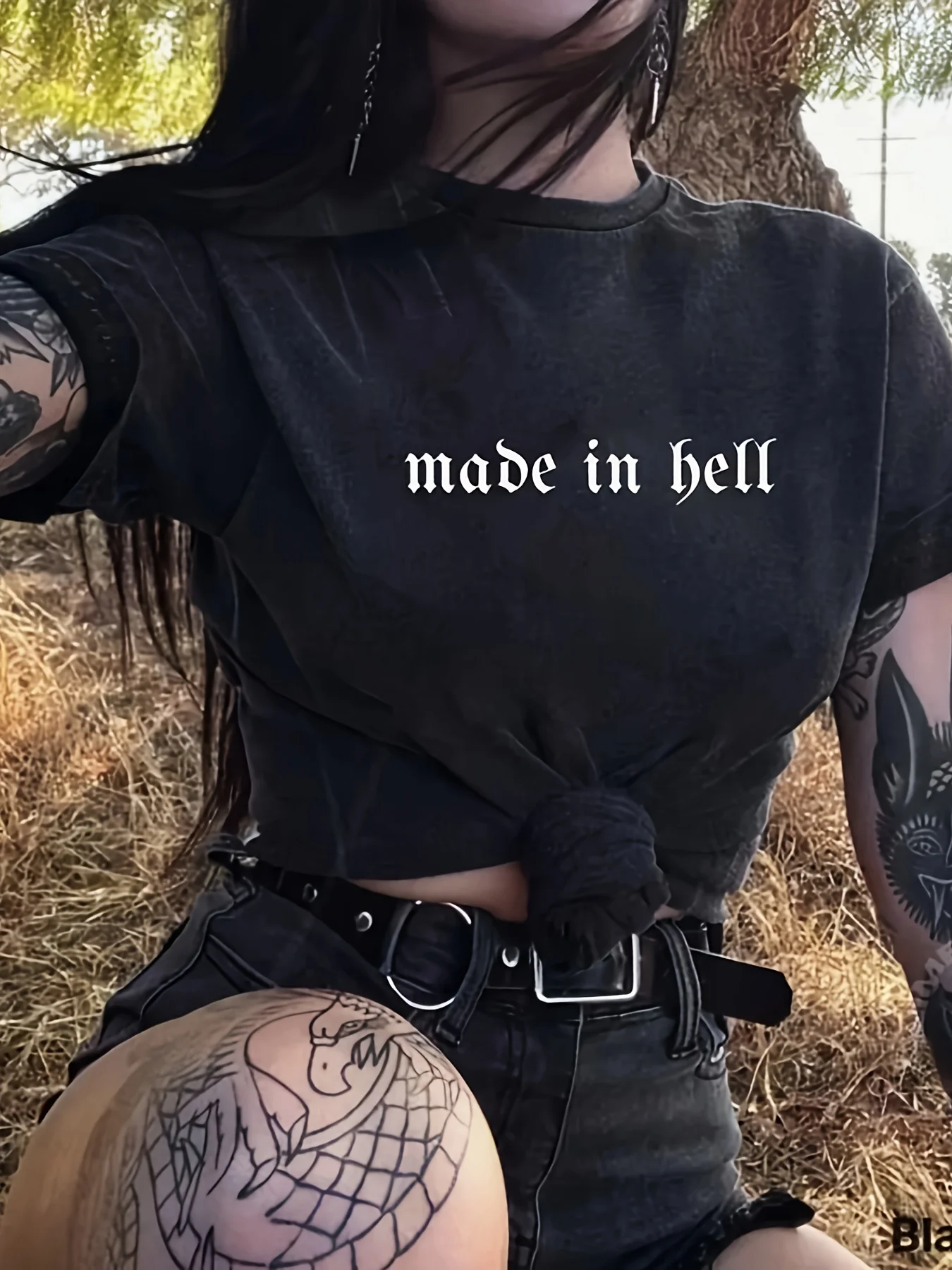 Made In Hell Women's Tee - Gothic Graphic, Casual Edgy Grunge Top