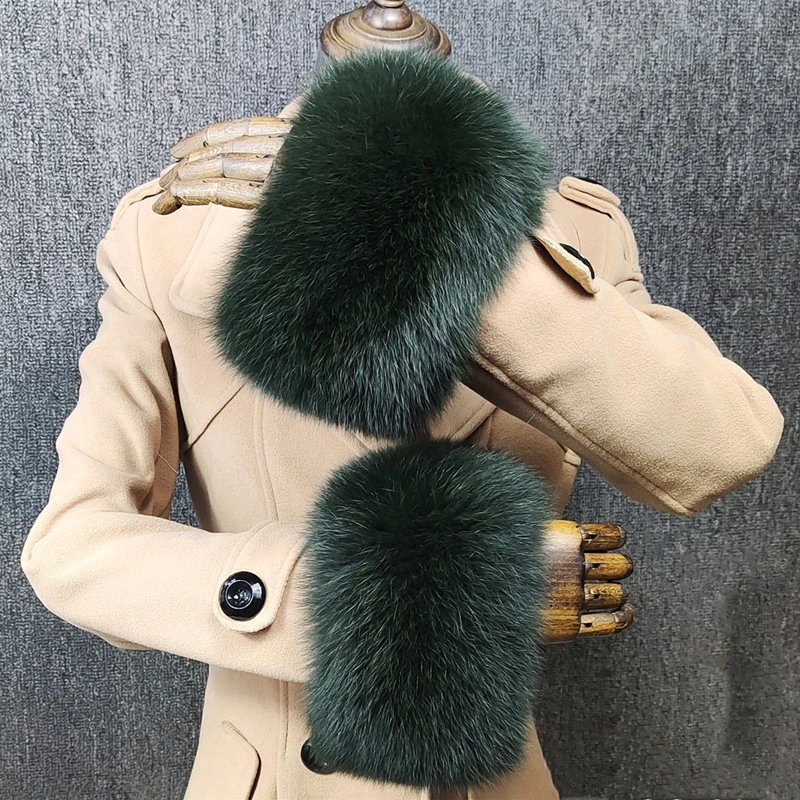 Fox Fur Cuffs For Women Fluffy Fur Bracelet Arm Warmth Accessories Arm Warmer Winter Coat Down Coat Gloves Thick Arm Sleeve