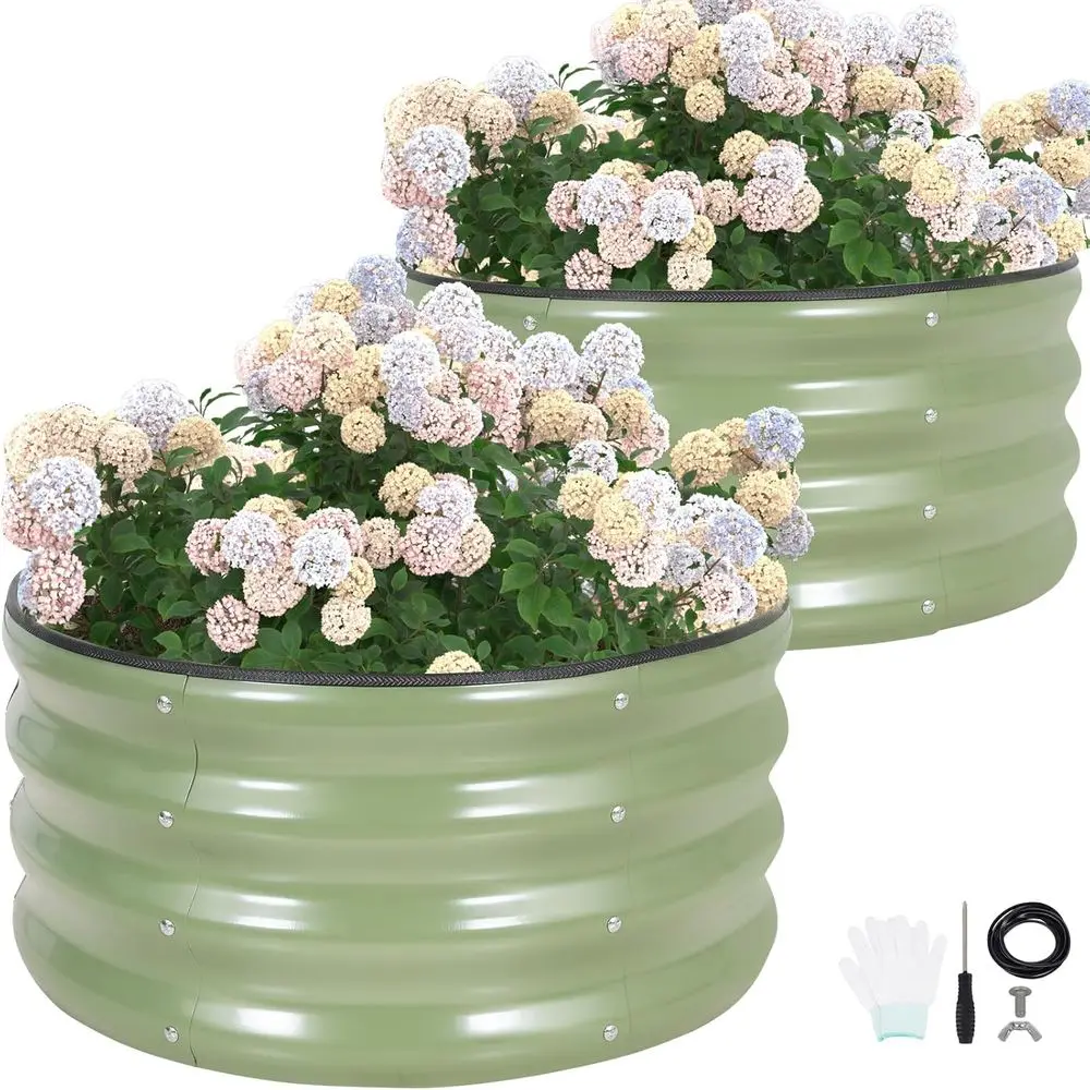 

Набор приподнятых грядок для сада - 2x2x1 фут, оцинкованные стальные кашпо для овощей, фруктов, трав (оливково-зеленый)