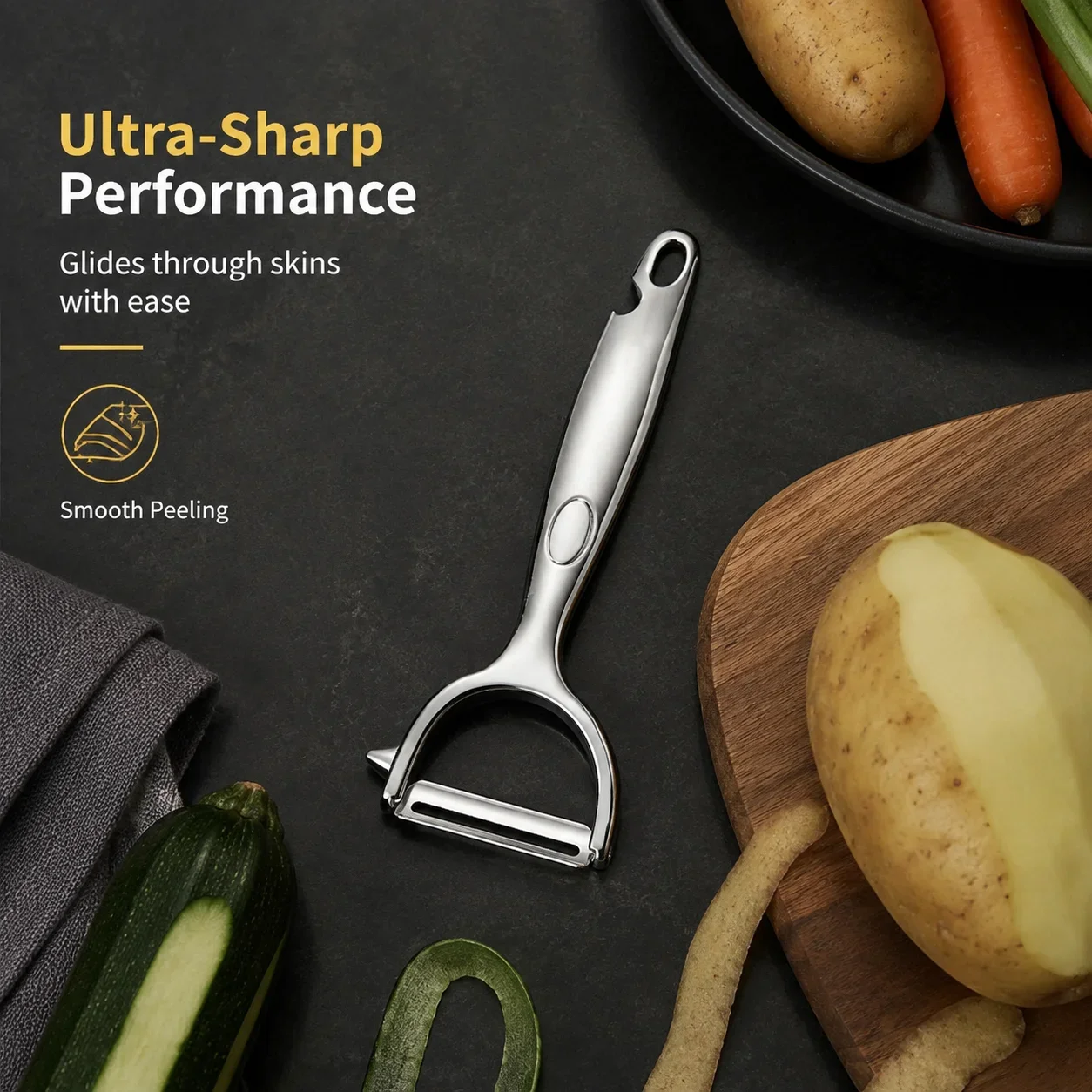 1pcs Stainless steel peeler with PP handle for peeling and slicing fruits and vegetables | Durable and smooth operation