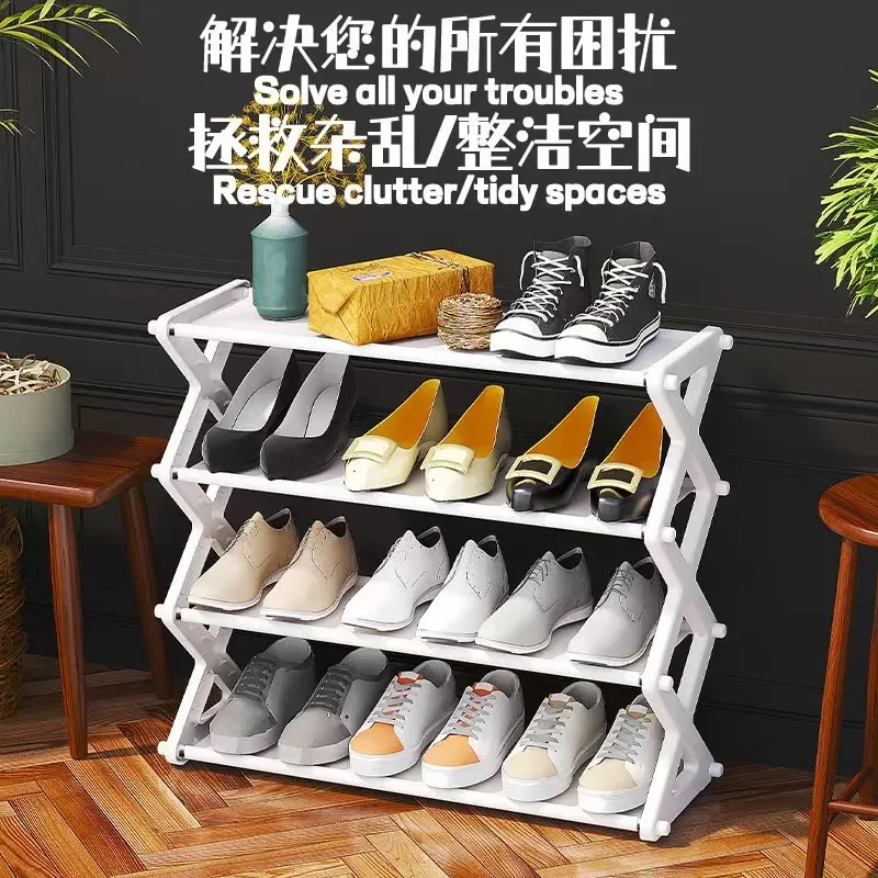 

1Pc Household Simple X-Shaped Shoe Rack Multi-Functional 4 Layer Steel Pipe Assembly Cabinet For Student Dormitory Doorway