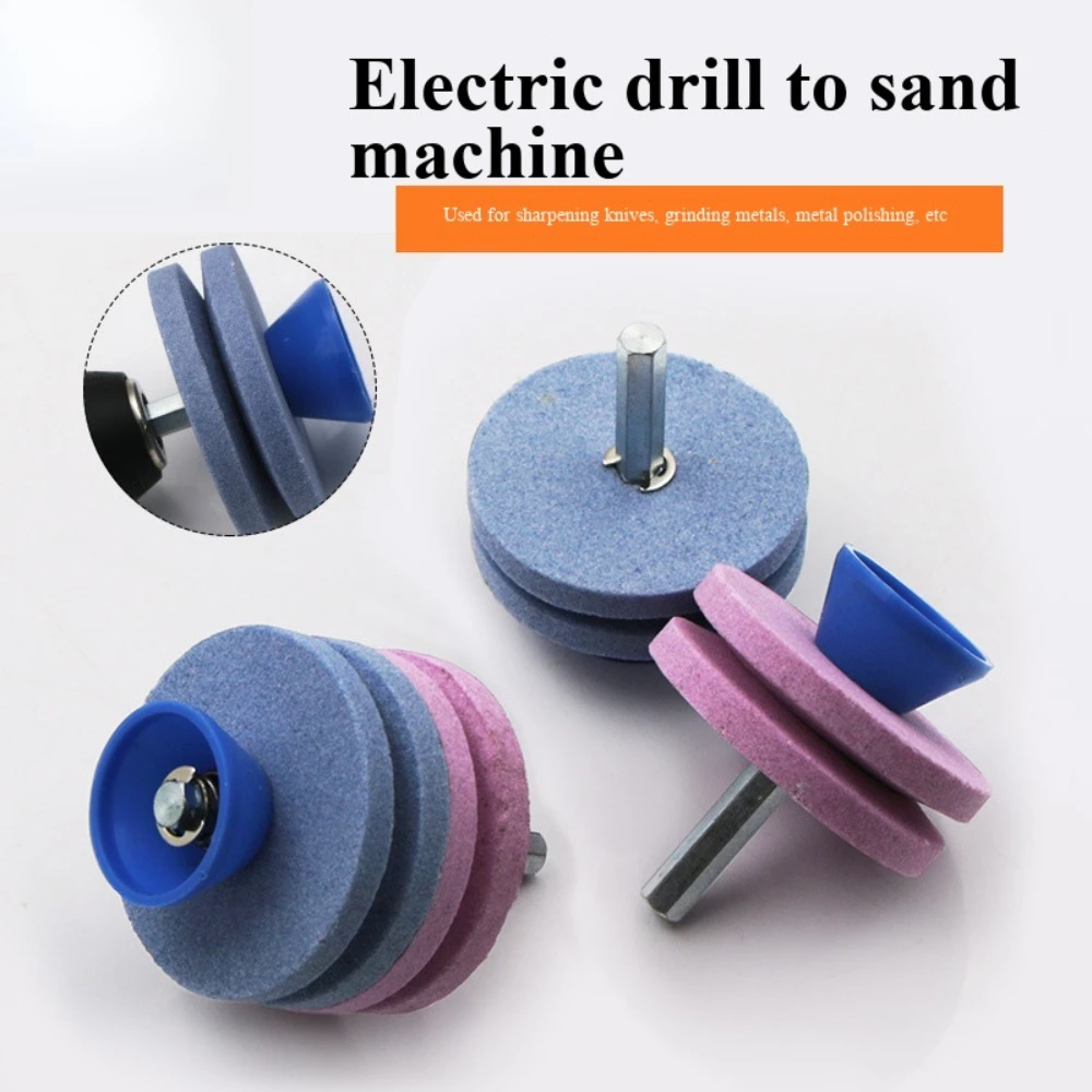 Lawn Mower Blade Sharpener Grinding Wheel Drill Bit 7mm Shaft Multilayer Abrasive Stone for Garden Scythe Axe Knife Sharpening