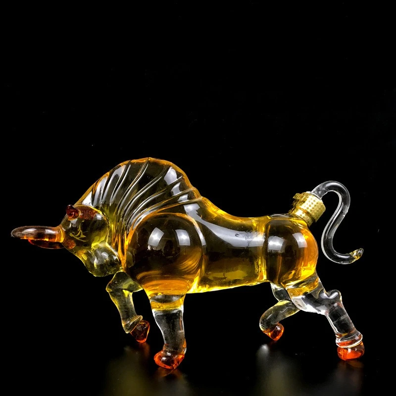 

Chinese Zodiac Ox Bull Shaped Glass Wine Bottle Craft Handmade Crystal Decanter Animal Figurine Decorative Liquor Container