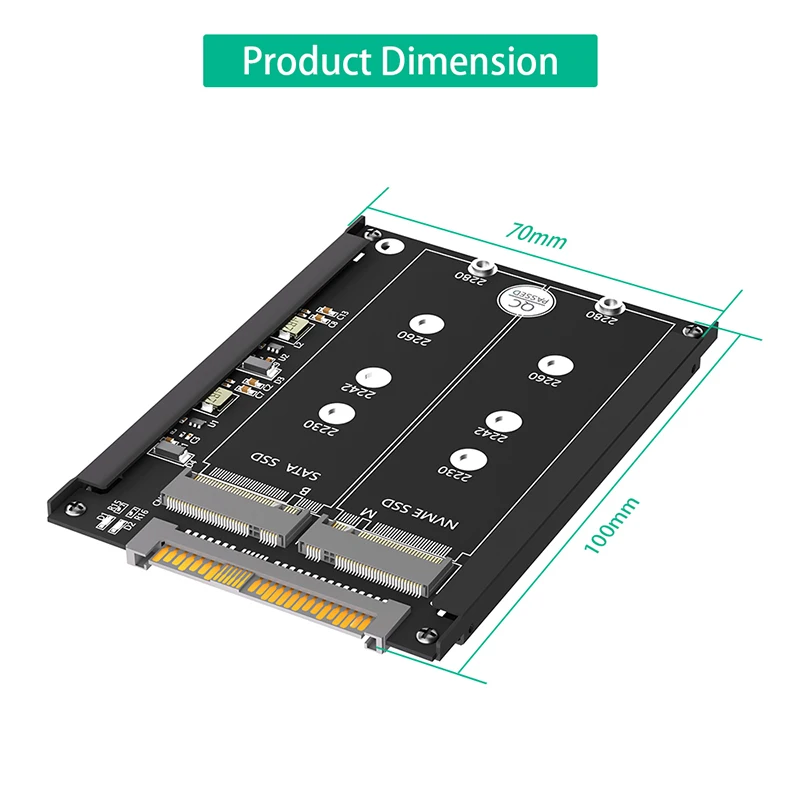 M2 SSD Adapter M.2 to U.2 Adapter M.2 NVME SSD + M.2 SATA SSD to U2 SFF-8639 Riser Card Converter with Metal Case for Desktop PC