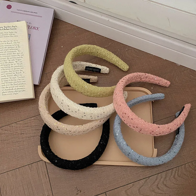 luxury Fabric Headbands for Girls Sequins Wide-brimmed Sponge Headband Solid Dot Hoop Hairband Girls Hair Accessories