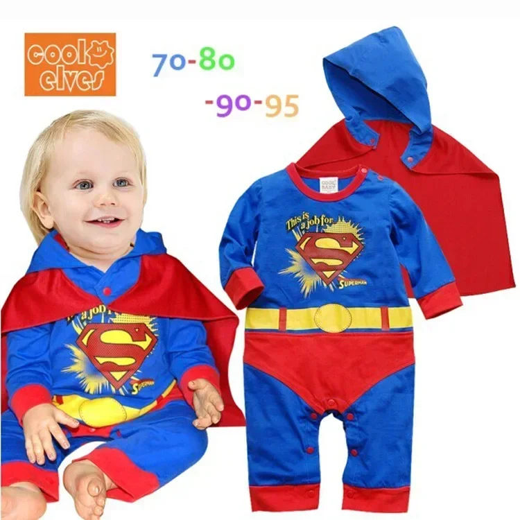 DC Anime Figure Batman Superman Superhero Baby Cosplay Costume With Cloak Cotton Embroidery Baby Romper Birthday Gifts