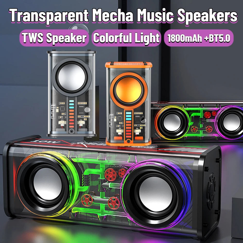 A88 K07 Transparent Mecha Wireless Bluetooth Speaker Portable Subwoofer Stereo TWS RGB Light Speaker Mini Party Loudspeaker