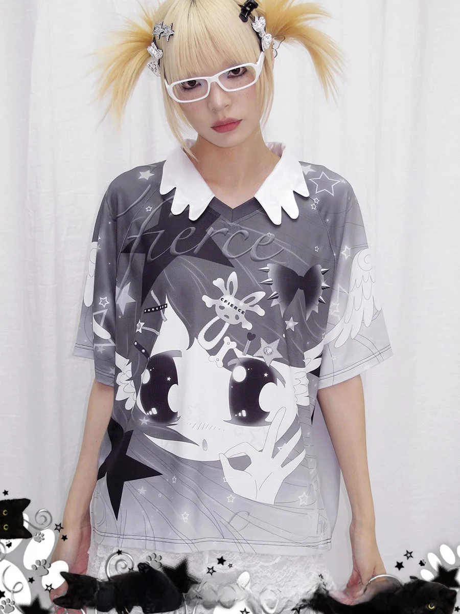 

Angel Says OK Printed oulder Sve T-irt Loose Fit ort Sve Polyester Blend Casual ex Summer Top