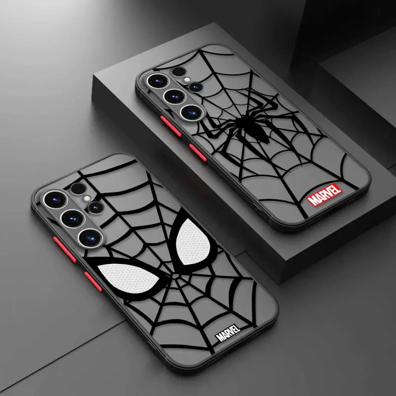 TPU Matte Phone Case for Samsung Galaxy S24 S23 S22 S21 S20 FE Ultra S10 plus Note 20Ultra Marvel Spiderman Web LOGO Cover