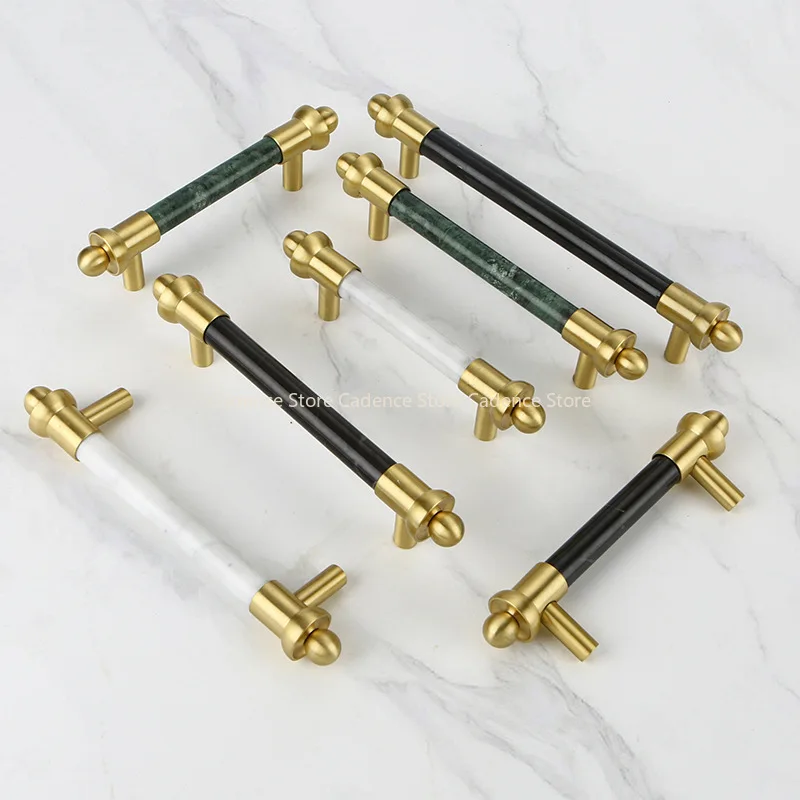 

Nordic Style Luxurious Hardware Solid Brass Natural Marble Cabinet Knob Drawer Pull Furniture Handles