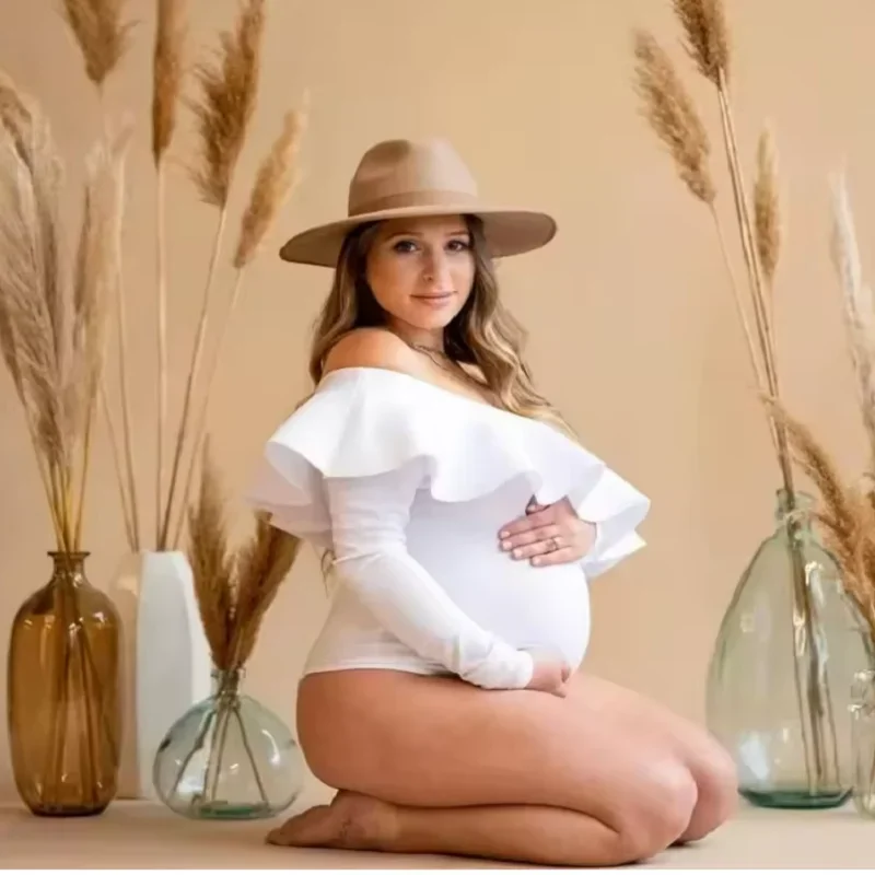 Slope Shoulder Maternity Bodysuit for Pregnant Women Photography Props Comfortable Photoshoot Bodysuits