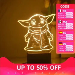 Disney yoda bebê luz noturna star wars candeeiro de mesa figuras de ação brinquedos branco quente lâmpada 3d aniversário & presente de natal crianças brinquedos