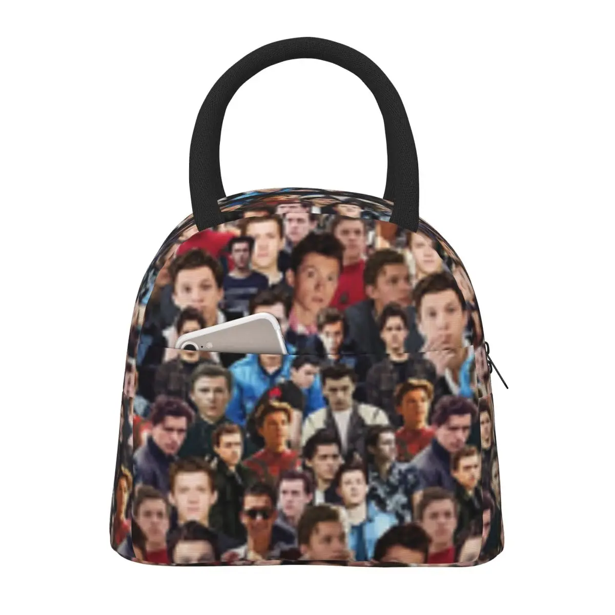 Bolsa de almuerzo con Collage Tom Holland para la escuela, impermeable, enfriador térmico, fiambrera aislada, bolsas de mano para niños y mujeres