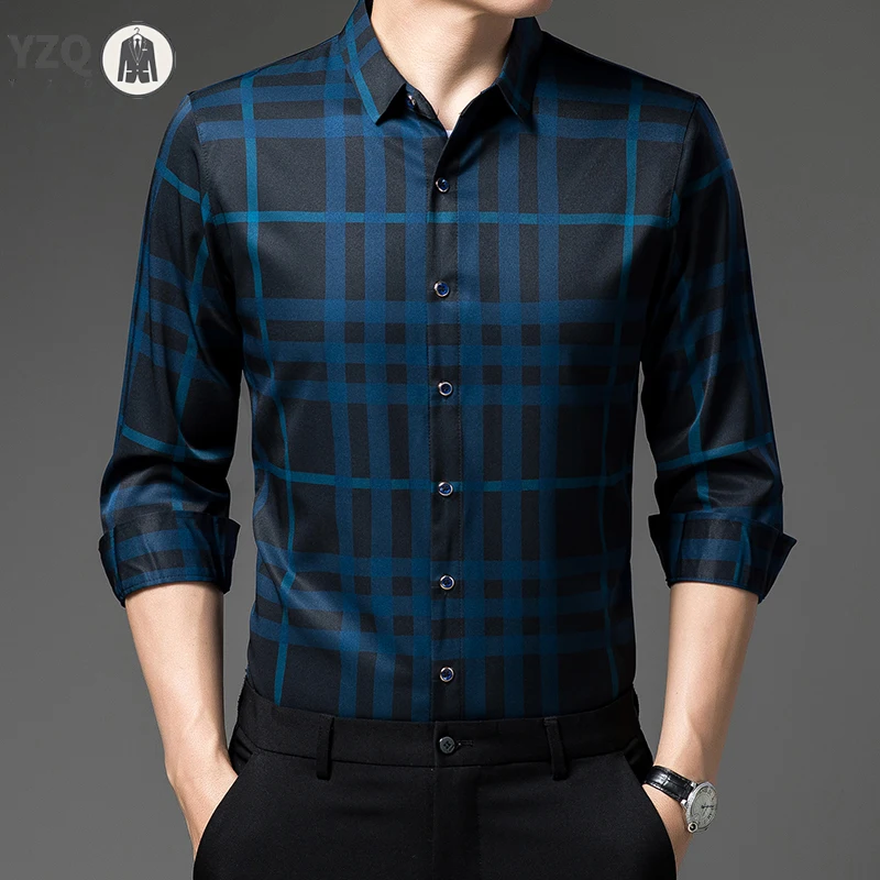 Nuova camicia da uomo Casual stampata a maniche lunghe con risvolto per la moda primaverile e autunnale confortevole Top senza rughe senza stiratura