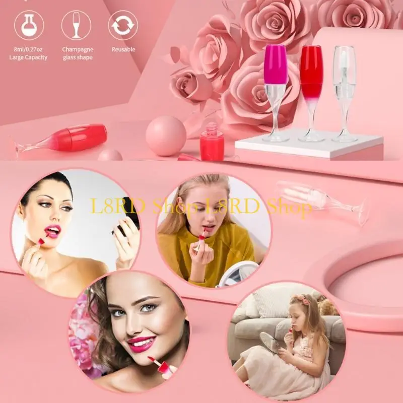 L8RD 24 ชิ้นหลอดลิปกลอสเปล่า 8ml แก้วไวน์รูปลิปบาล์มคอนเทนเนอร์สำหรับผู้หญิง