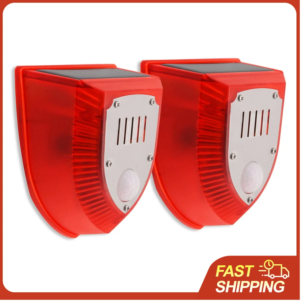 

Солнечная сигнализация с датчиком движения, сирена 129 дБ, 125 ° Датчик обнаружения с радиусом действия 5-8 м, всепогодный, для защиты дома, сарая, гаража, наружного использования