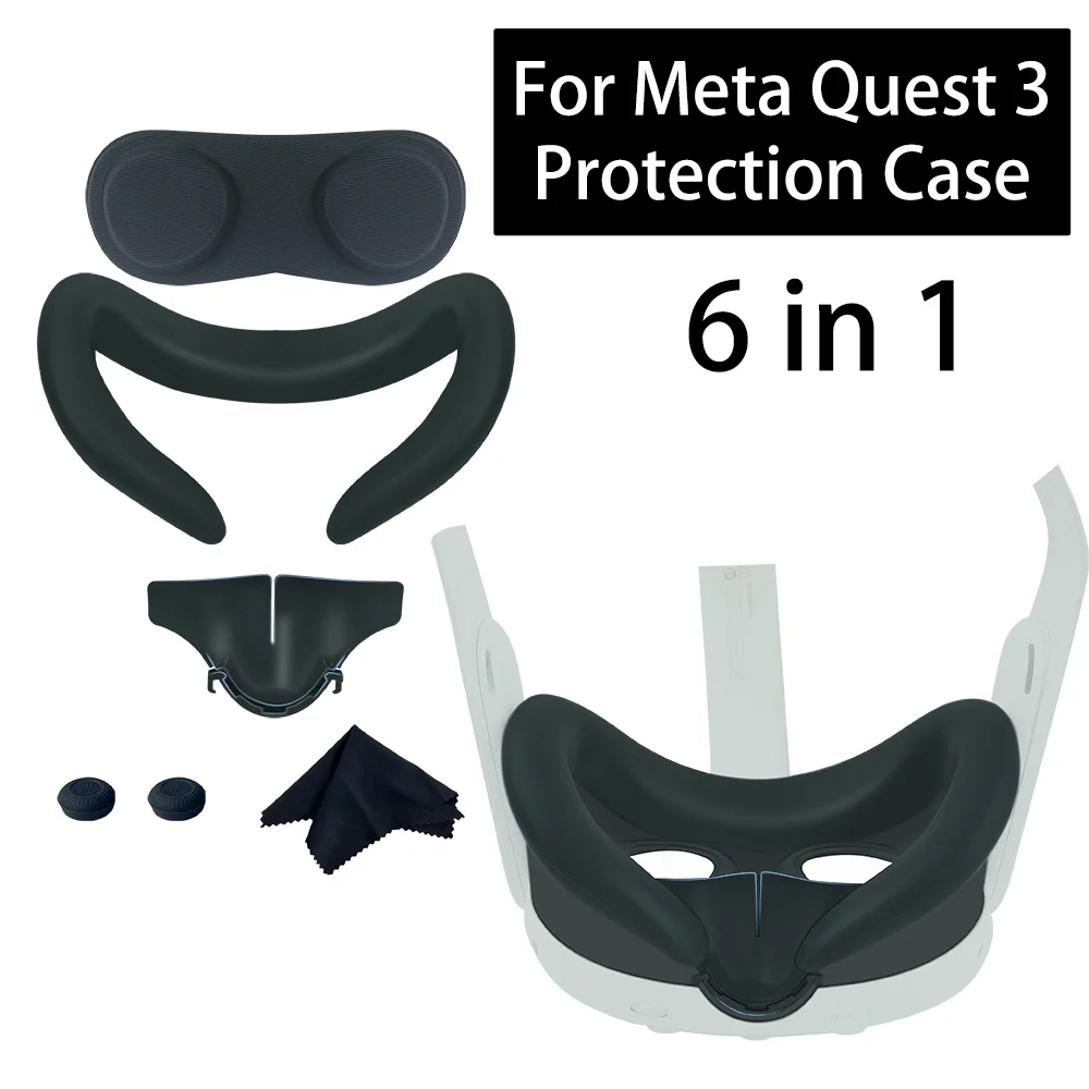 

Защитная силиконовая маска для объектива для Quest 3, защитный чехол, противоскользящий чехол для Meta Quest 3 6 в 1, аксессуары VR