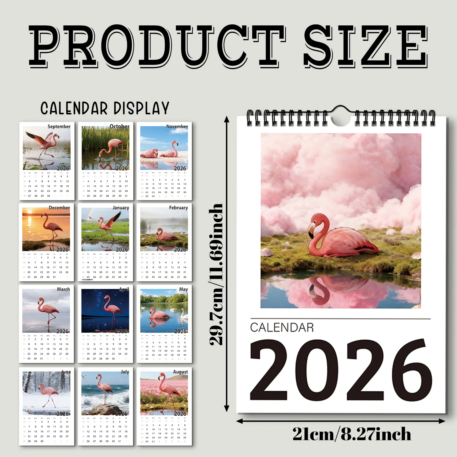 ปฏิทินนกฟลามิงโก้ที่หรูหรา 1 ชิ้น เหมาะสำหรับตกแต่งห้องทำงานที่บ้าน เหมาะสำหรับคนรักธรรมชาติและนก ของขวัญปีใหม่ที่สมบูรณ์แบบ