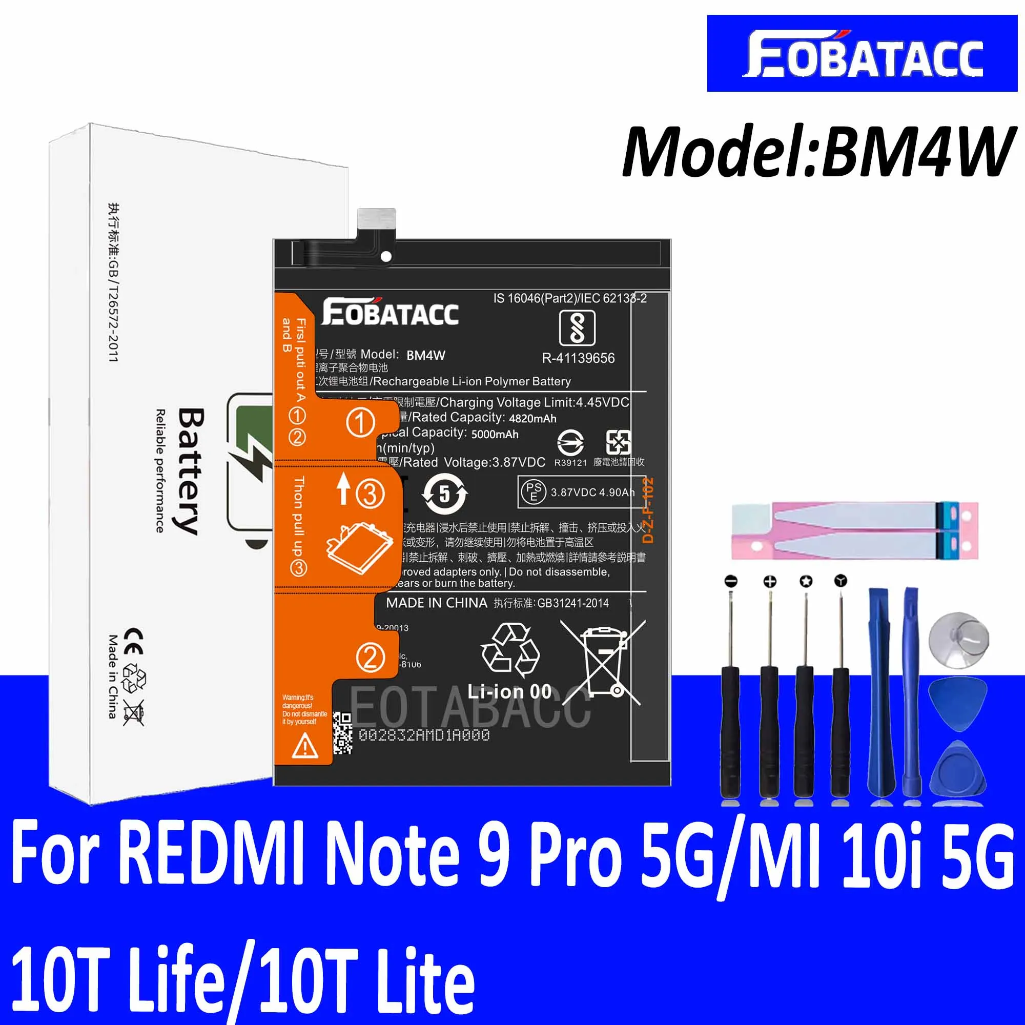 

EOTABACC 100% New Original Battery BM4W For XIAOMI REDMI Note 9 Pro 5G/MI 10i 5G/10T Life/10T Lite Battery +Tools