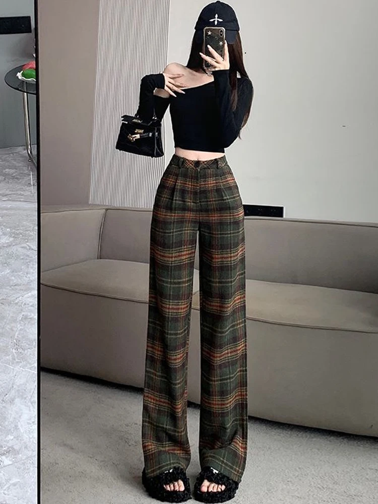 Women\'s Plaid Baggy Sweatpants Harajuku Streetwear Fashion Aesthetic Pants Retro 2000s Vintage Oversize Wide Leg Trouser Clothes