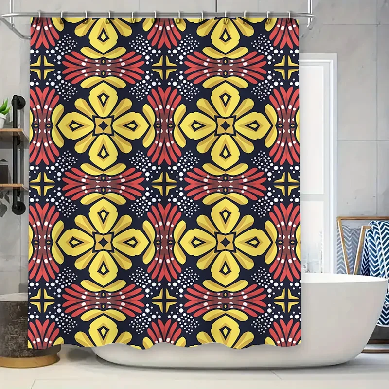 

Декоративная тканевая занавеска для душа Kawaii с цветочным принтом, черный, красный, желтый, розовый, с цветочным узором, водонепроницаемый декор для ванной комнаты, сделай сам, ручная работа