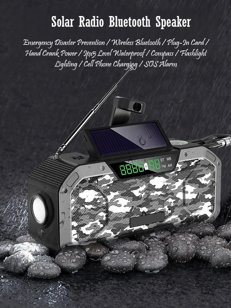 DF-580 Multi-functional Portable Radio Outdoor Emergency Equipment Hand Rechargeable Waterproof Flashlight Solar Bluetooth