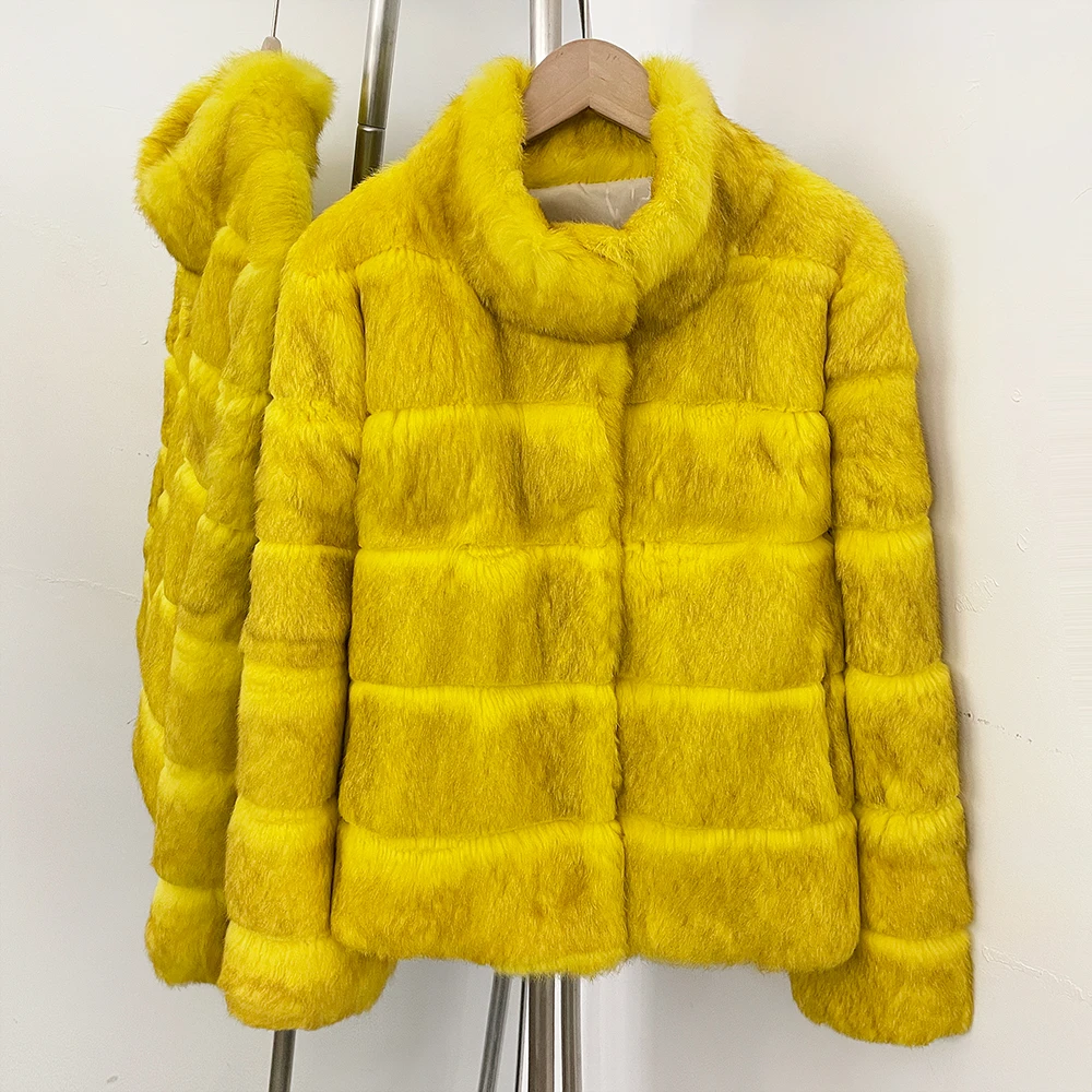

100% Natural Women Real Rabbit Fur Jacket Luxury Coat 2026 Casual Warm Outerwear Hair Fur Coat Jackets Elegant Female New Winter
