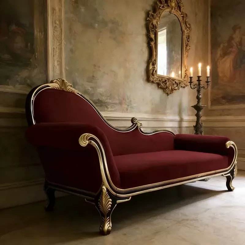 European Court Style Solid Wood Chaise Longue French Vintage Gilded Recliner Chair Living Room Villa Luxury Furniture