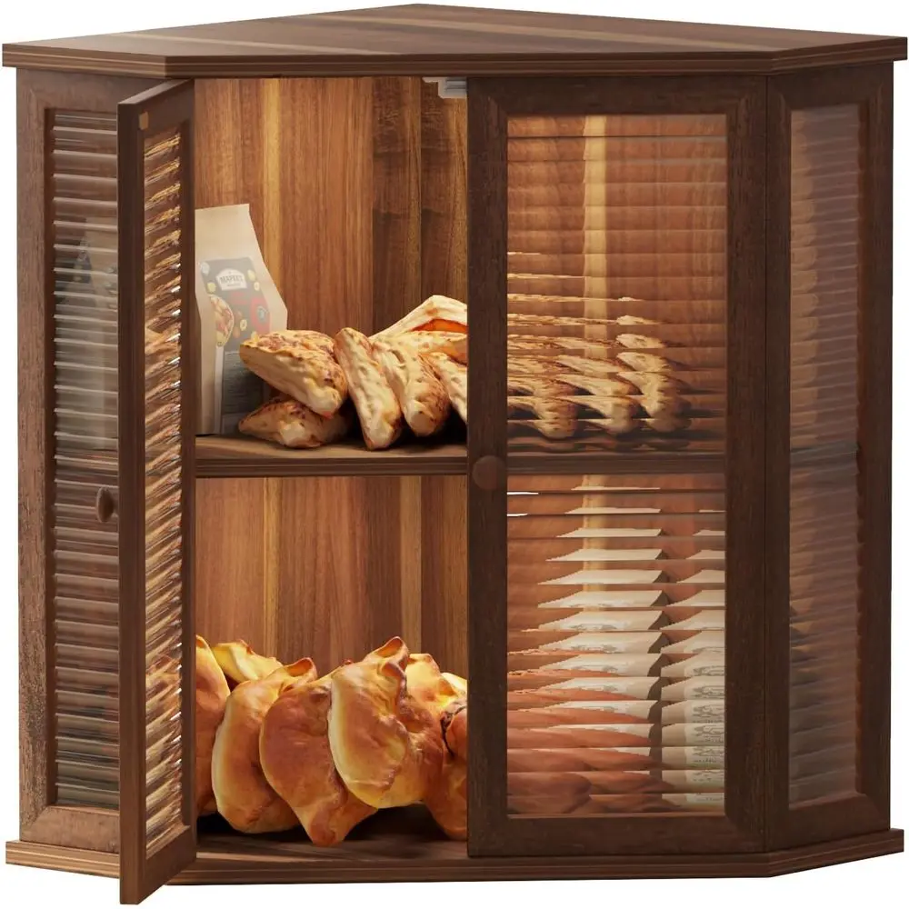 Caja de Madera para Guardar Pan con Puerta de Vidrio, 16.5 Pulgadas de Alto, Ideal para Pan Fresco o Casero y Pasteles