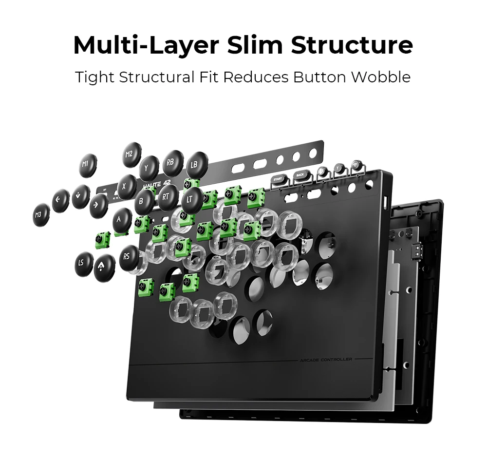 Haute42 W-P1 Tri-Mode 2.4G Kabelloser Touchscreen-Controller ohne Hebel für PC/PS4/PS5/Switch Stickless Arcade-Controller – Detail 11