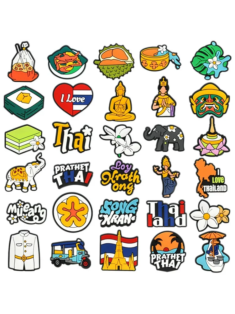 Breloques de chaussures en PVC, éléphant thaïlandais, voyage, combinaison de boucles, accessoires de bracelets adaptés, bandes de décoration, cadeau de fête unisexe