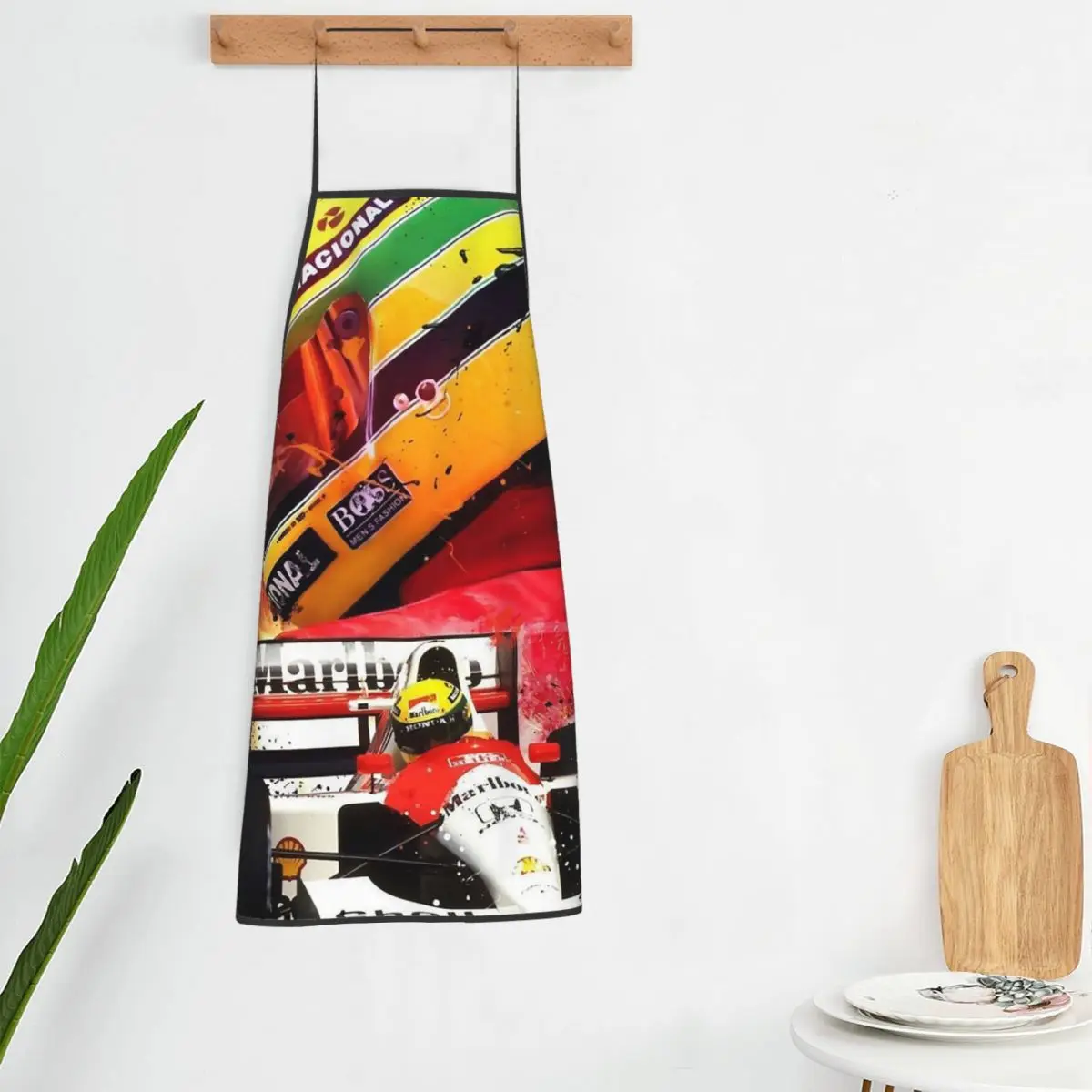 أيرتون سينا سباق السيارات مآزر الشيف الطبخ المطبخ Tablier مريلة مقاومة للماء تنظيف المطبخ بينافور للنساء الرجال البستنة #4