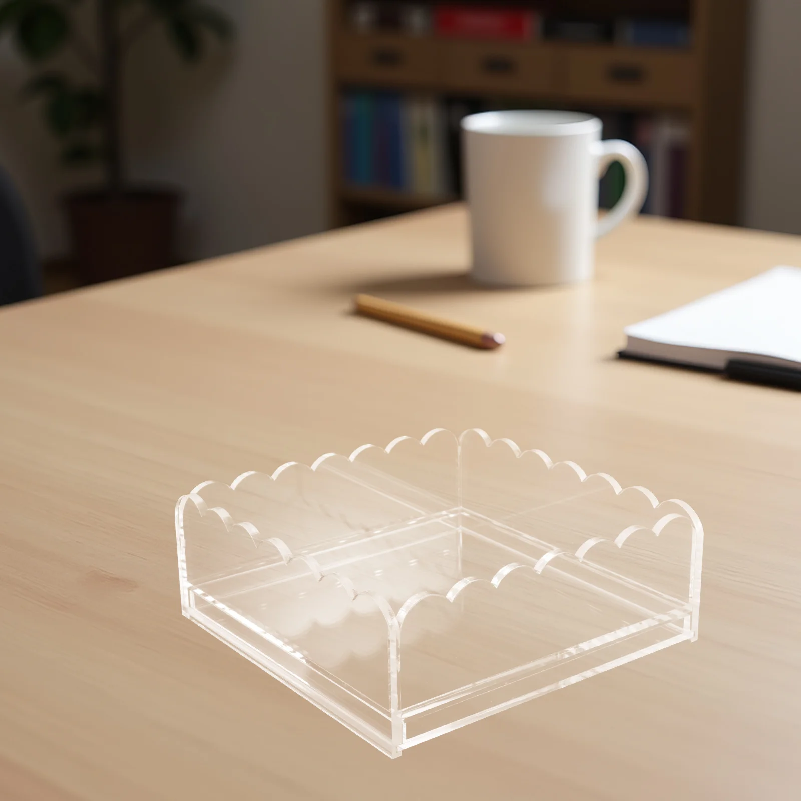 

Acrylic Tray With Scalloped Edge Clear Slide Out Drawer For Needlepoint Art Fabric Display Organizer Vanity Desk Bathroom Home