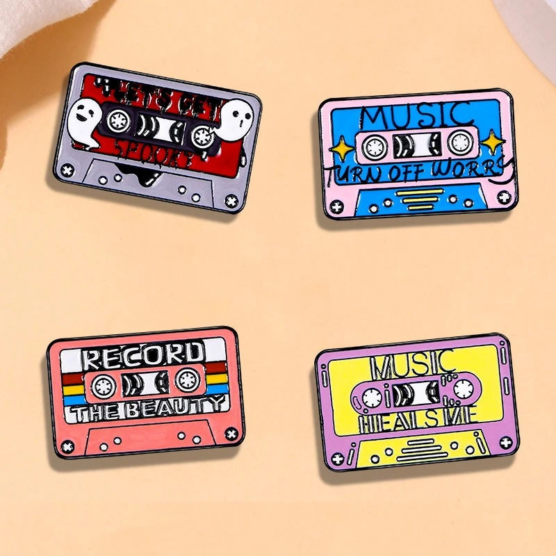 Fashion Music Tape Design Brooches Creative  Metal Badges Pins DIY for Clothes Bags Hat Scarf T-shirt Jeans Accessory
