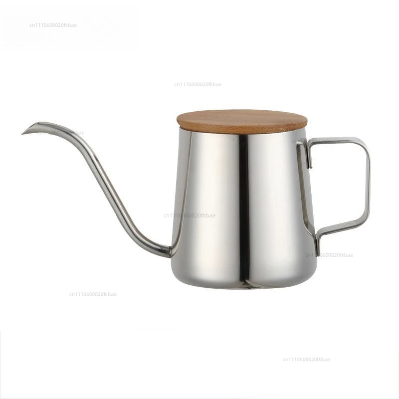 350Ml bamboo cover coffee pot 304 stainless steel hand flush pot thin mouth hanging ears