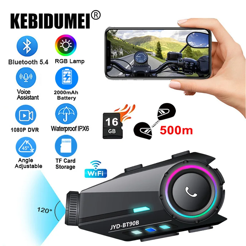 

1080P DVR Motorcycle Intercom Helmet Headset 500M Headphone WiFi Video Recorder 2000Mah Waterproof Wide Angle Camera