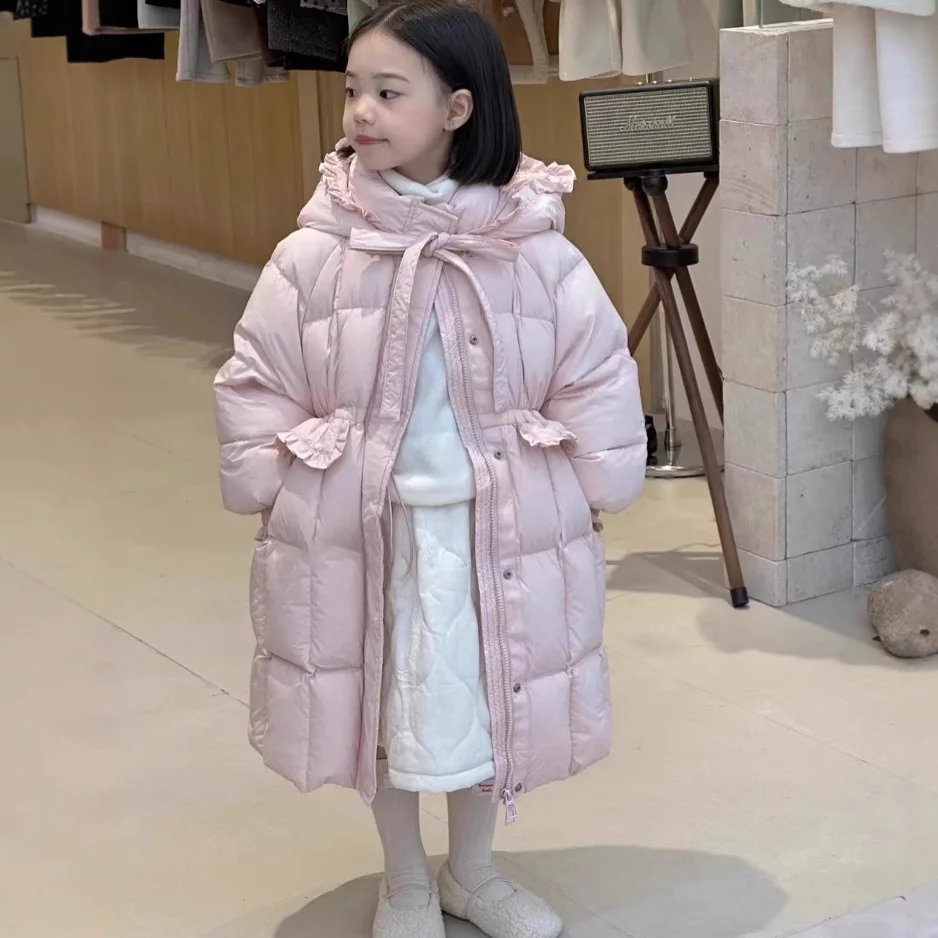 Baby Girls Pink Long Padded Cotton Coat Children 2024 New Autumn Winter Fashion Simple Casual Coat Korean Sweet Style Clothes