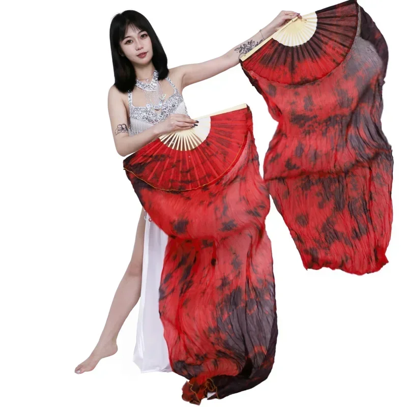Belly Dance Fan High Quality 100% Real Silk/Imitation Silk Dance Performance Handmade 1 Pair of Left Right Hand Gradient Colors
