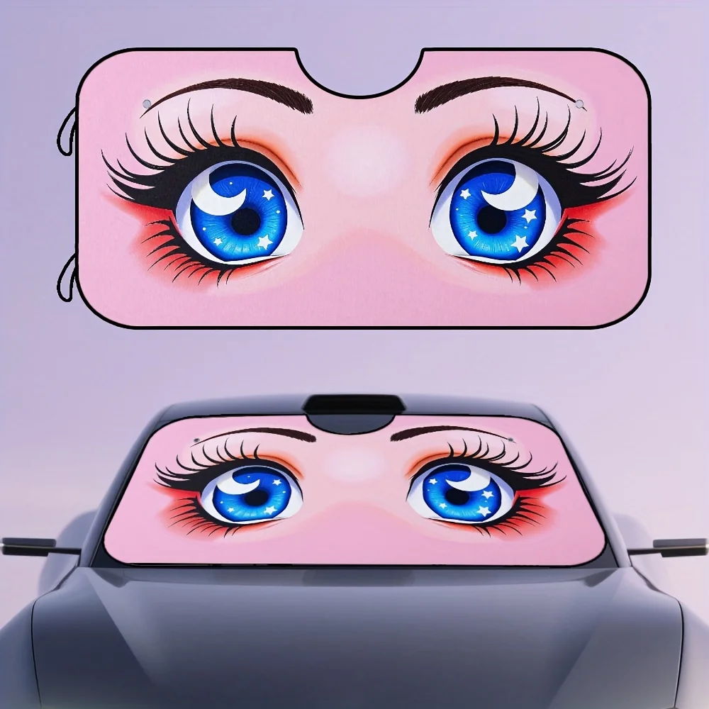 1pc Foldable Car Windshield Sun Shade With Stylish Blue Eyes Design - UV Protection, Heat Reduction & Glare Reduction, Fit For A