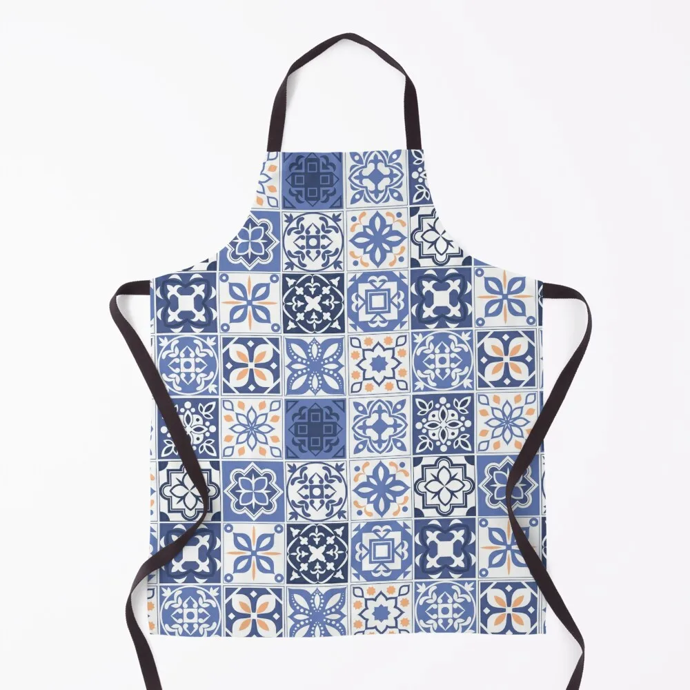 

Blue Portuguese Tile Apron For Hairdresser Kitchen Special Accessories men For Kitchen Women Apron