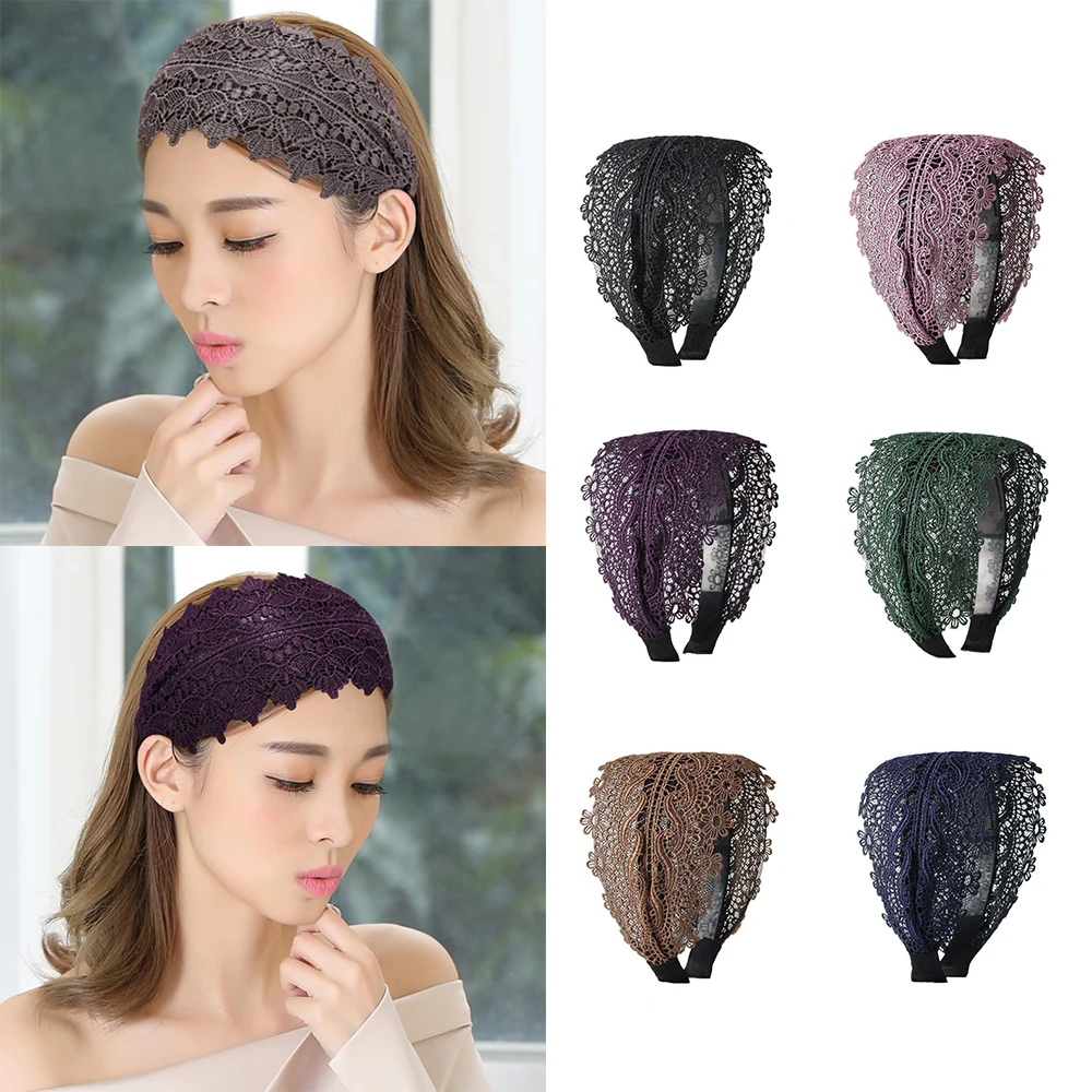 Floral Embroidery Headbands for Women South Korean Flower Wide Headbands Hollow Cut Out Hair Cover Ethnic Style Hair Hoop FS99