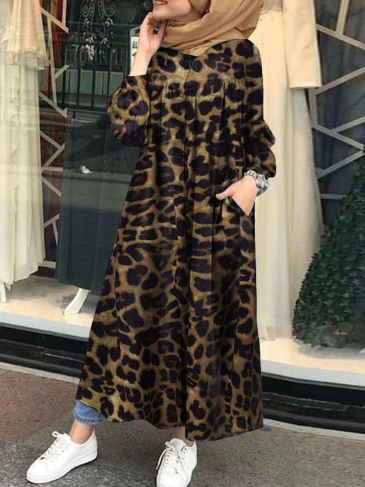 Ramadan Muslim Printed Maxi Dress Women Abaya Islamic Clothing Casual Long Sleeve Shirt Vestidos Female Button Robe Summer 2022