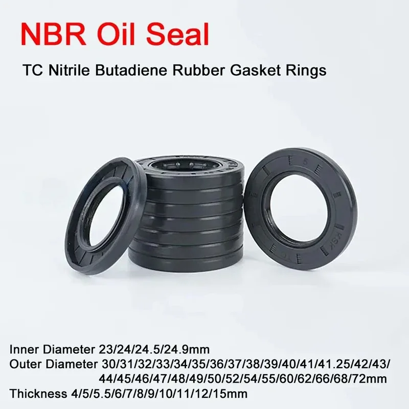 

NBR Framework Oil Seal ID 23/24/24.5/24.9mm OD 30-72mm TC Nitrile Butadiene Rubber Gasket Ring Cover Double Lip with Spring