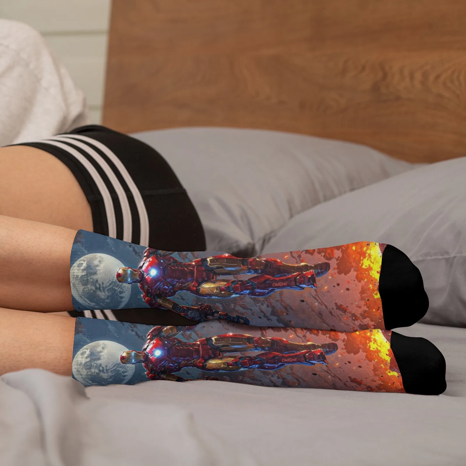 Iron Man thème Harajuku imprimer à la mode respectueux de la peau confortable équipage chaussettes de Compression unisexe rue Hip Hop chaussettes cadeau de vacances