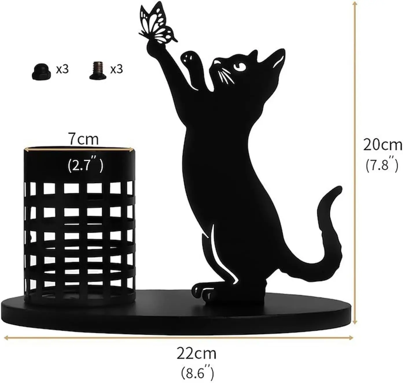 Pen Holder,Black Metal  Pencil Holder for Desk,Cute  Desk Accessories Desk Organizer,Metal Table Decor for  Gifts-20cm/7.8in ()