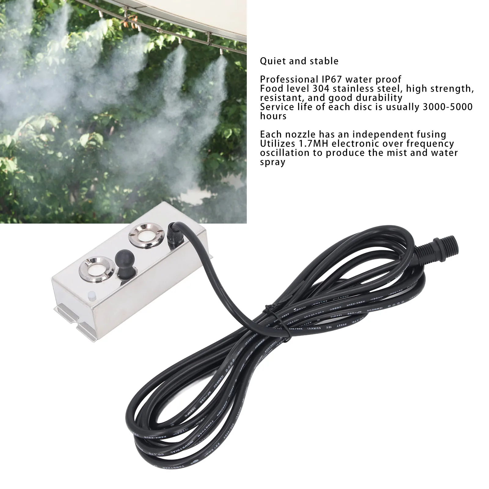 Ultrasonic Fogger 2 Head 4.5L/H Mist Maker 36V for Pond Garden Lawn Rockery Greenhouse Holiday Decoration