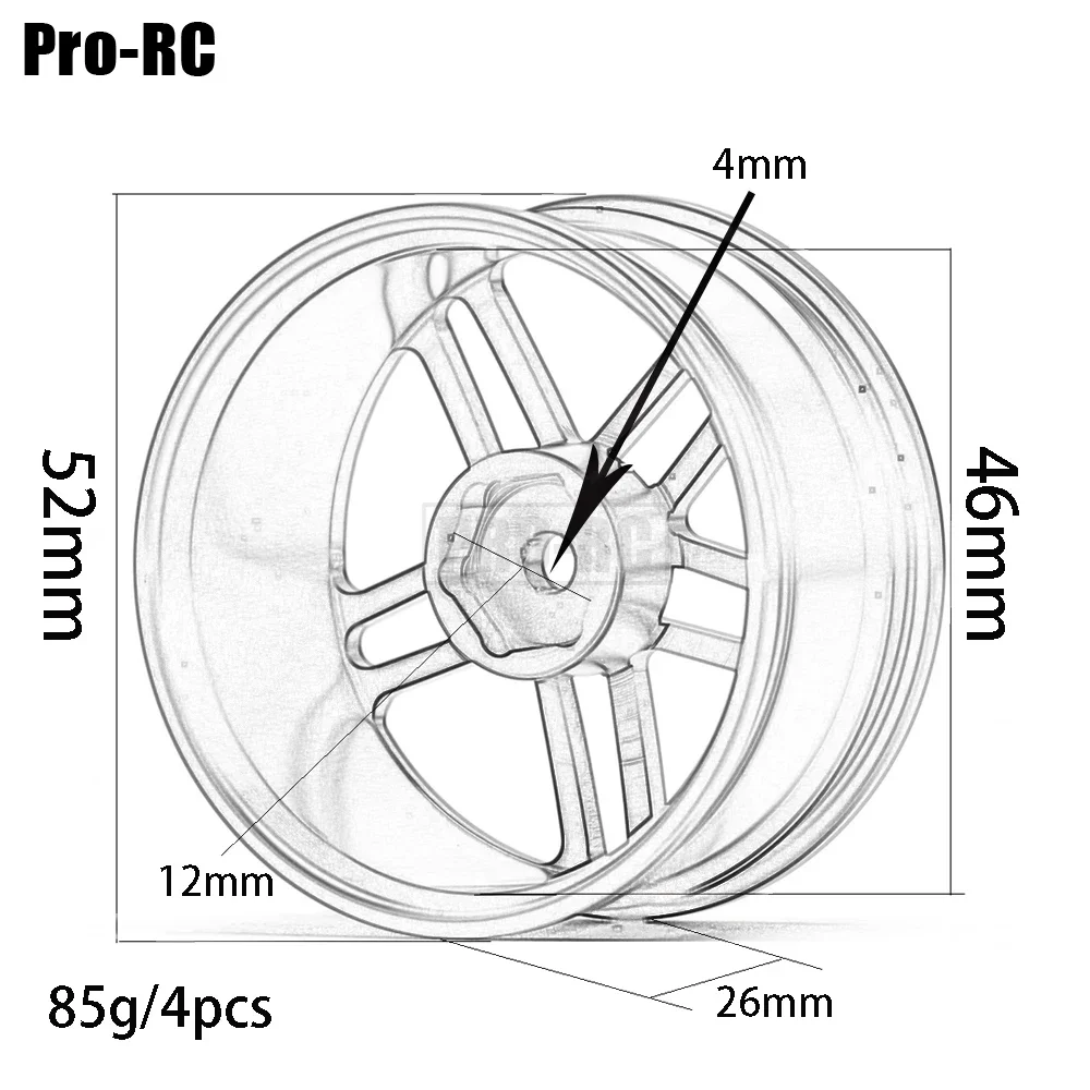 4Pcs 알루미늄 합금 5 스포크 52mm 휠 허브 림 RC 1/10 On-Road Drift Traxxas HSP Tamiya HPI Kyosho RedCat SAKURA