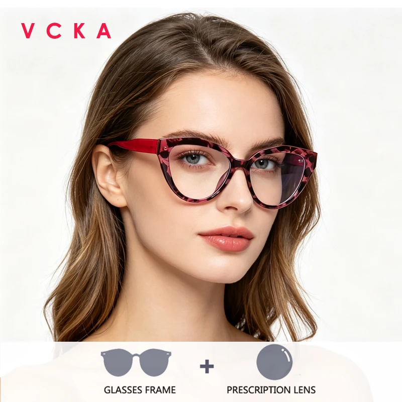 VCKA Anti Blue Photochromism Prescription Glasses For Parties,Women Outdoor Myopia Eyeglasses Customized Multifocal Version