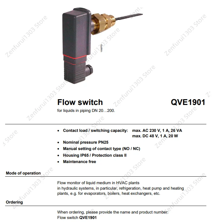 Water Flow Sensor QVE1901 Liquid Flow Switch Water Flow  Burner System IP65  Chiller Heat Pump Hydraulic System
